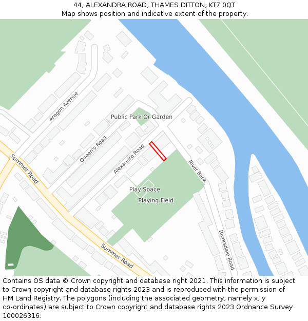 44, ALEXANDRA ROAD, THAMES DITTON, KT7 0QT: Location map and indicative extent of plot