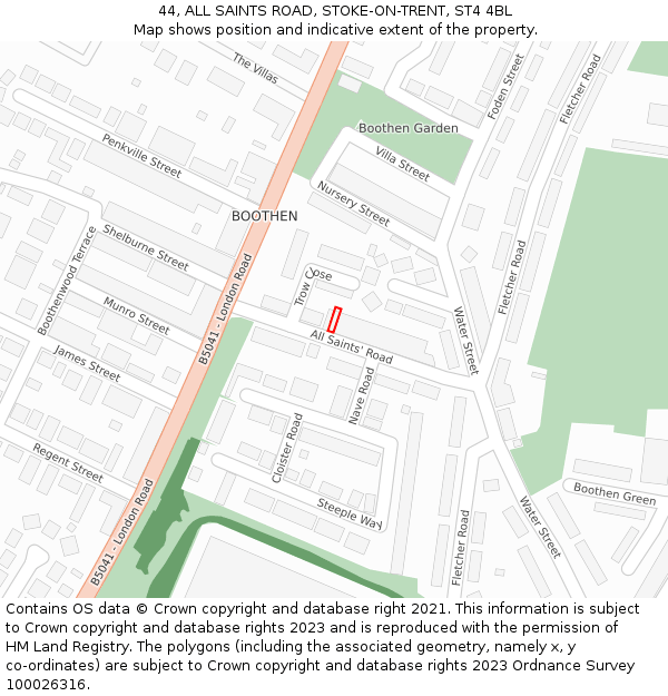 44, ALL SAINTS ROAD, STOKE-ON-TRENT, ST4 4BL: Location map and indicative extent of plot