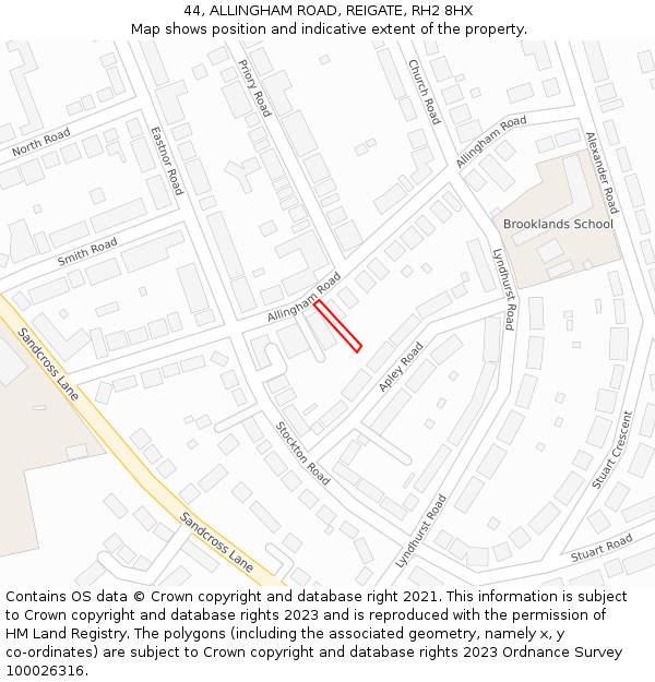 44, ALLINGHAM ROAD, REIGATE, RH2 8HX: Location map and indicative extent of plot