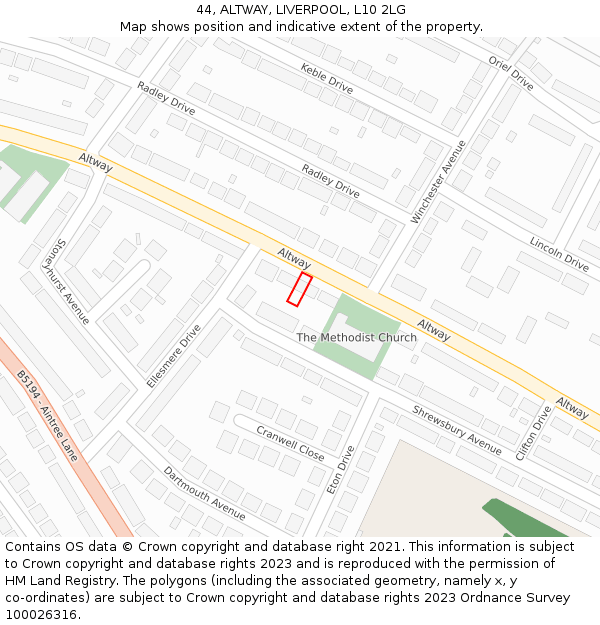 44, ALTWAY, LIVERPOOL, L10 2LG: Location map and indicative extent of plot
