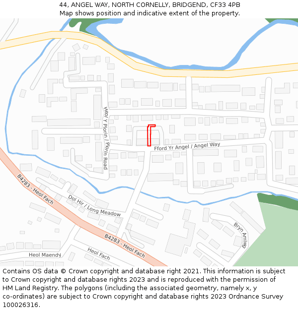 44, ANGEL WAY, NORTH CORNELLY, BRIDGEND, CF33 4PB: Location map and indicative extent of plot