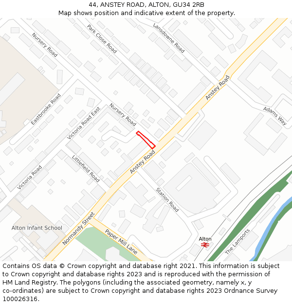 44, ANSTEY ROAD, ALTON, GU34 2RB: Location map and indicative extent of plot