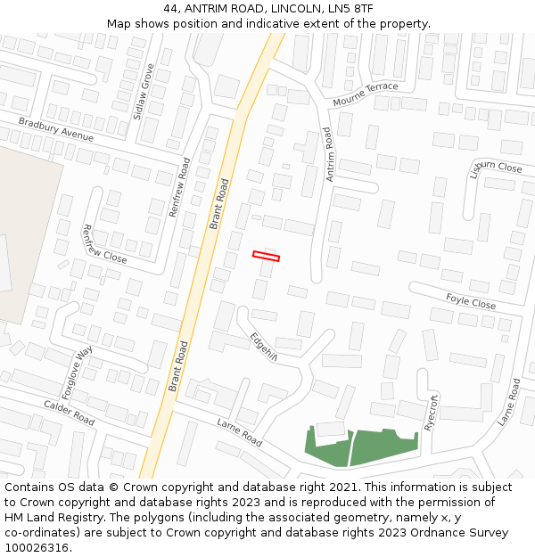 44, ANTRIM ROAD, LINCOLN, LN5 8TF: Location map and indicative extent of plot