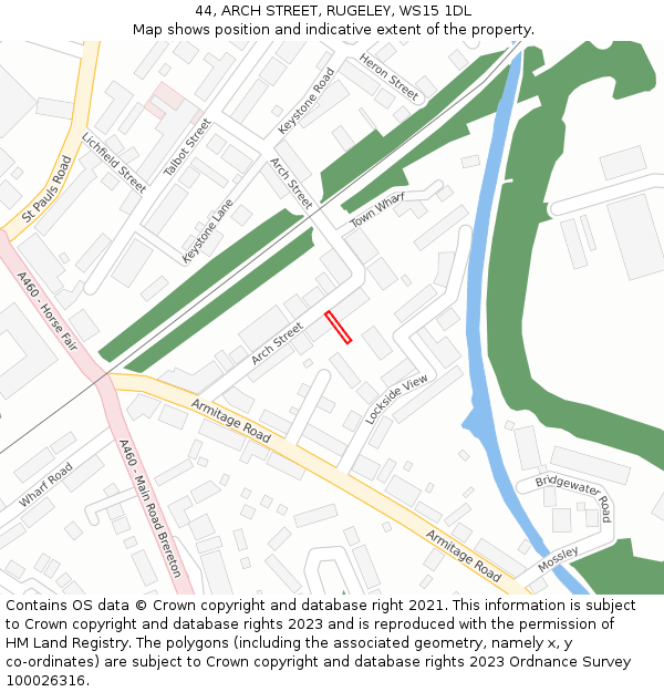 44, ARCH STREET, RUGELEY, WS15 1DL: Location map and indicative extent of plot