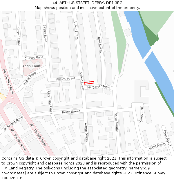 44, ARTHUR STREET, DERBY, DE1 3EG: Location map and indicative extent of plot