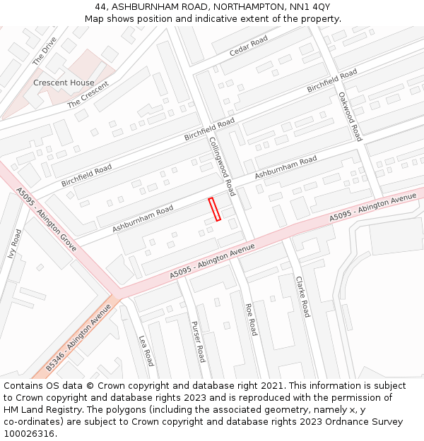 44, ASHBURNHAM ROAD, NORTHAMPTON, NN1 4QY: Location map and indicative extent of plot