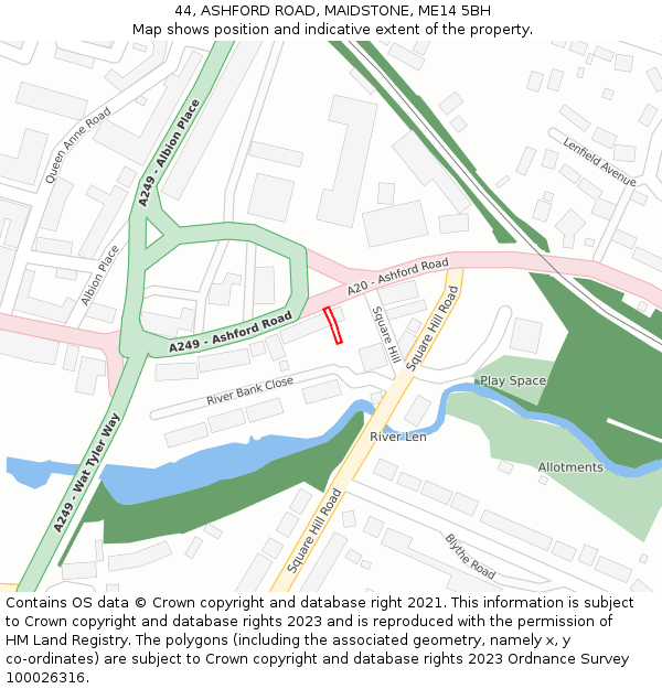 44, ASHFORD ROAD, MAIDSTONE, ME14 5BH: Location map and indicative extent of plot