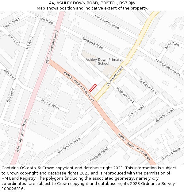 44, ASHLEY DOWN ROAD, BRISTOL, BS7 9JW: Location map and indicative extent of plot