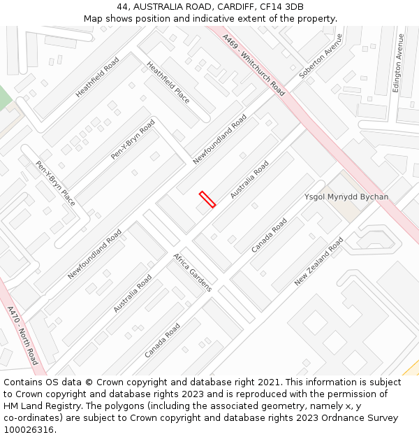 44, AUSTRALIA ROAD, CARDIFF, CF14 3DB: Location map and indicative extent of plot
