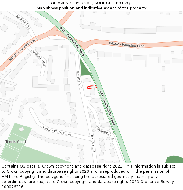 44, AVENBURY DRIVE, SOLIHULL, B91 2QZ: Location map and indicative extent of plot