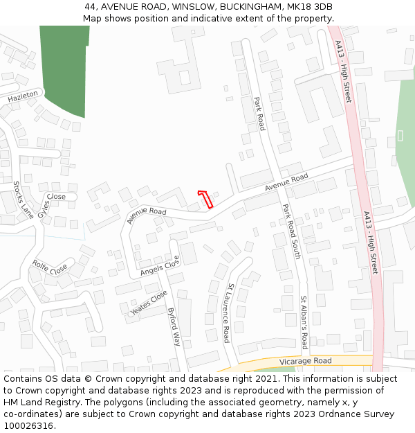 44, AVENUE ROAD, WINSLOW, BUCKINGHAM, MK18 3DB: Location map and indicative extent of plot