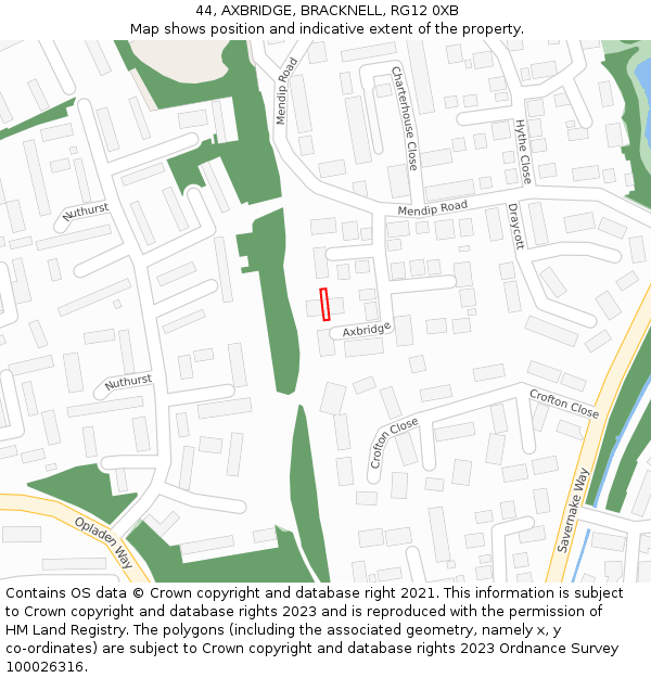 44, AXBRIDGE, BRACKNELL, RG12 0XB: Location map and indicative extent of plot