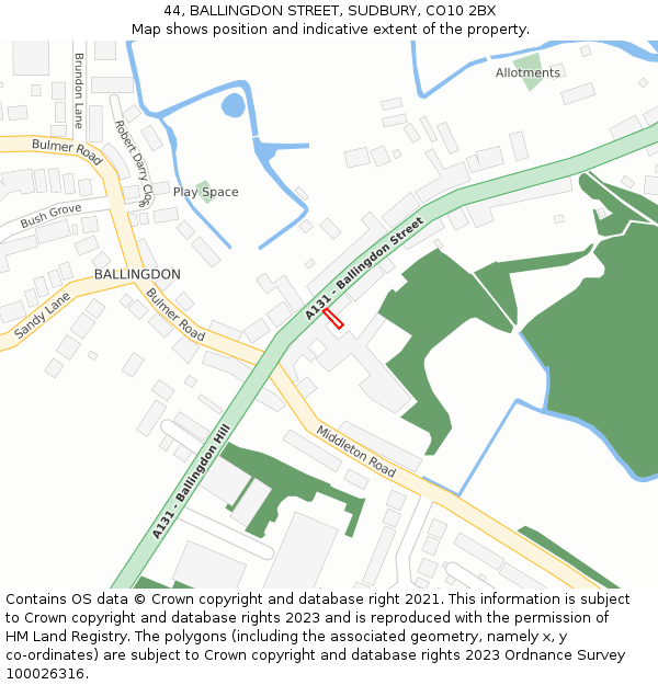 44, BALLINGDON STREET, SUDBURY, CO10 2BX: Location map and indicative extent of plot