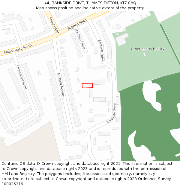 44, BANKSIDE DRIVE, THAMES DITTON, KT7 0AQ: Location map and indicative extent of plot