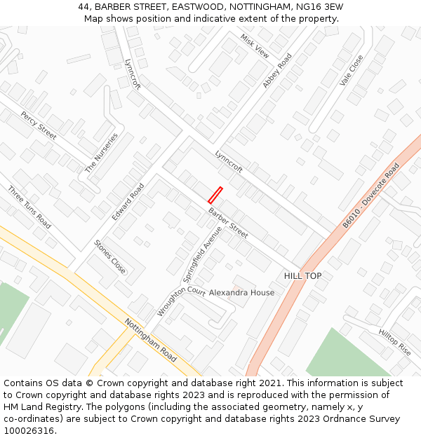 44, BARBER STREET, EASTWOOD, NOTTINGHAM, NG16 3EW: Location map and indicative extent of plot