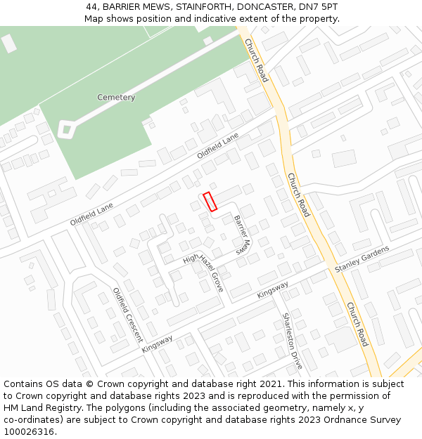 44, BARRIER MEWS, STAINFORTH, DONCASTER, DN7 5PT: Location map and indicative extent of plot