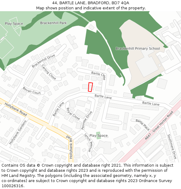 44, BARTLE LANE, BRADFORD, BD7 4QA: Location map and indicative extent of plot