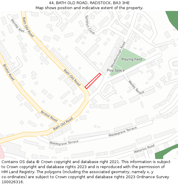 44, BATH OLD ROAD, RADSTOCK, BA3 3HE: Location map and indicative extent of plot
