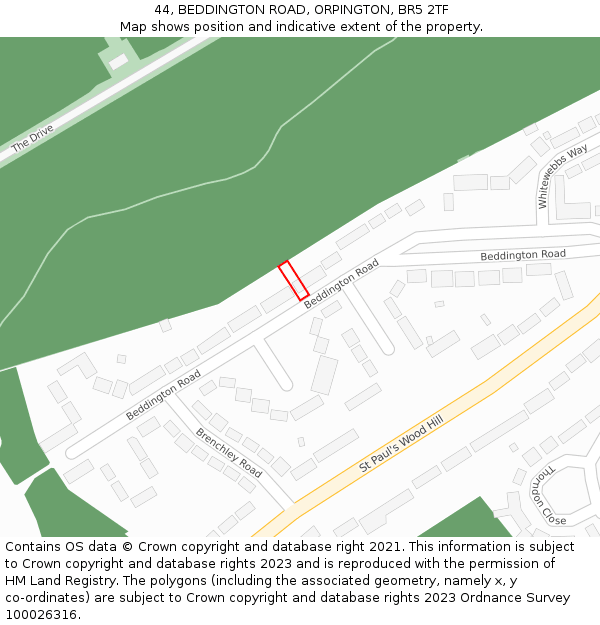 44, BEDDINGTON ROAD, ORPINGTON, BR5 2TF: Location map and indicative extent of plot