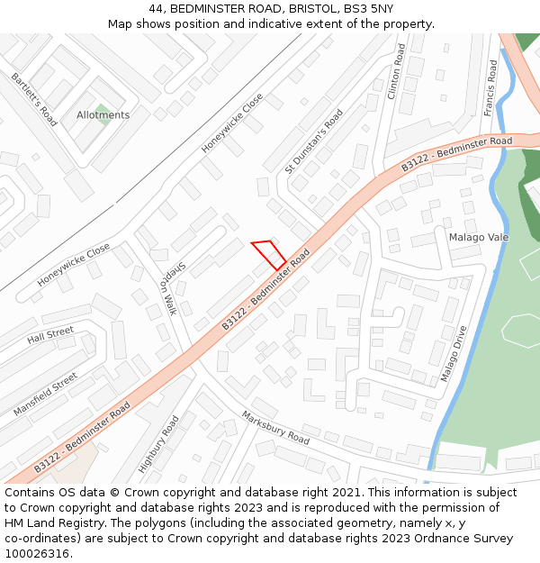 44, BEDMINSTER ROAD, BRISTOL, BS3 5NY: Location map and indicative extent of plot