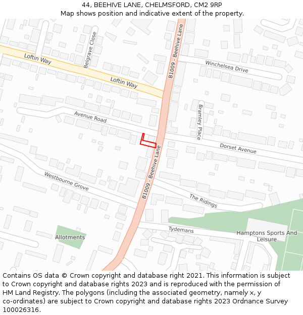 44, BEEHIVE LANE, CHELMSFORD, CM2 9RP: Location map and indicative extent of plot