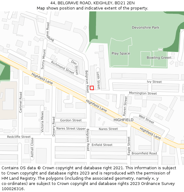 44, BELGRAVE ROAD, KEIGHLEY, BD21 2EN: Location map and indicative extent of plot