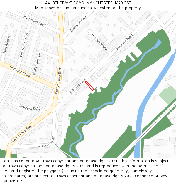 44, BELGRAVE ROAD, MANCHESTER, M40 3ST: Location map and indicative extent of plot