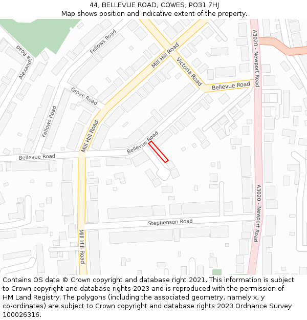 44, BELLEVUE ROAD, COWES, PO31 7HJ: Location map and indicative extent of plot