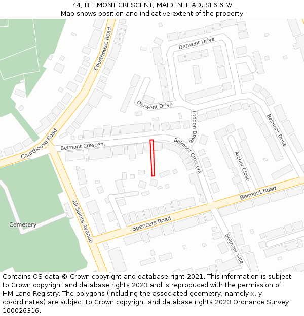 44, BELMONT CRESCENT, MAIDENHEAD, SL6 6LW: Location map and indicative extent of plot