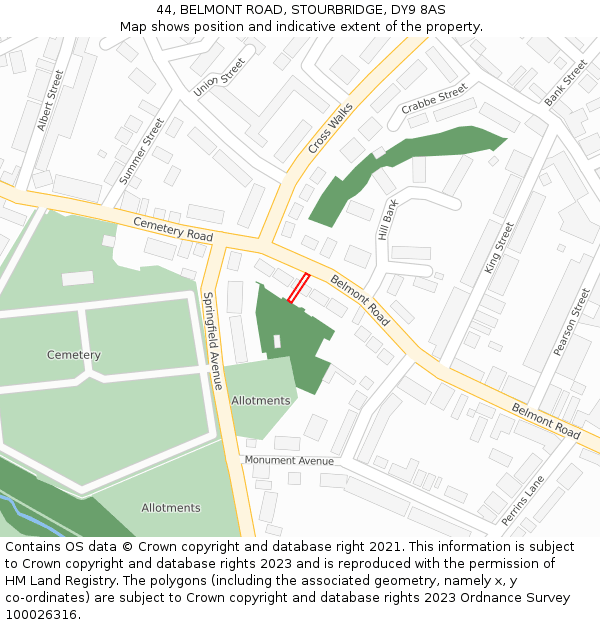 44, BELMONT ROAD, STOURBRIDGE, DY9 8AS: Location map and indicative extent of plot