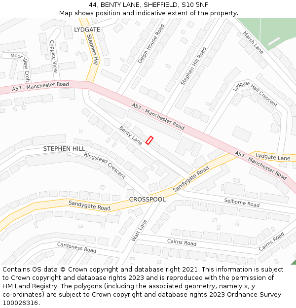 44, BENTY LANE, SHEFFIELD, S10 5NF: Location map and indicative extent of plot