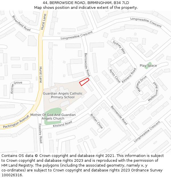 44, BERROWSIDE ROAD, BIRMINGHAM, B34 7LD: Location map and indicative extent of plot