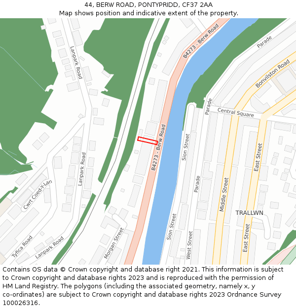 44, BERW ROAD, PONTYPRIDD, CF37 2AA: Location map and indicative extent of plot