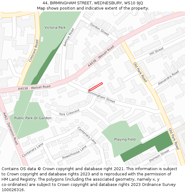44, BIRMINGHAM STREET, WEDNESBURY, WS10 9JQ: Location map and indicative extent of plot