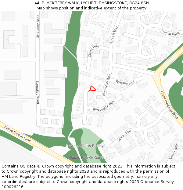 44, BLACKBERRY WALK, LYCHPIT, BASINGSTOKE, RG24 8SN: Location map and indicative extent of plot