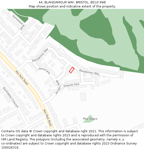 44, BLANDAMOUR WAY, BRISTOL, BS10 6WE: Location map and indicative extent of plot