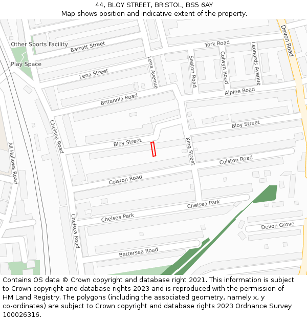 44, BLOY STREET, BRISTOL, BS5 6AY: Location map and indicative extent of plot