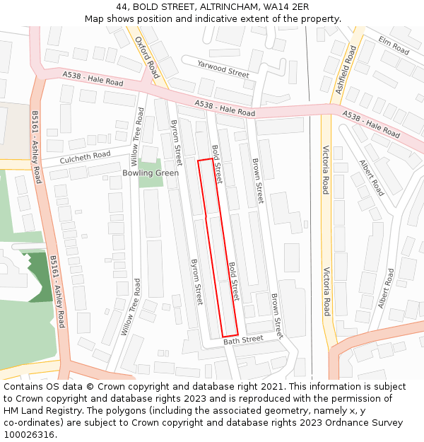 44, BOLD STREET, ALTRINCHAM, WA14 2ER: Location map and indicative extent of plot