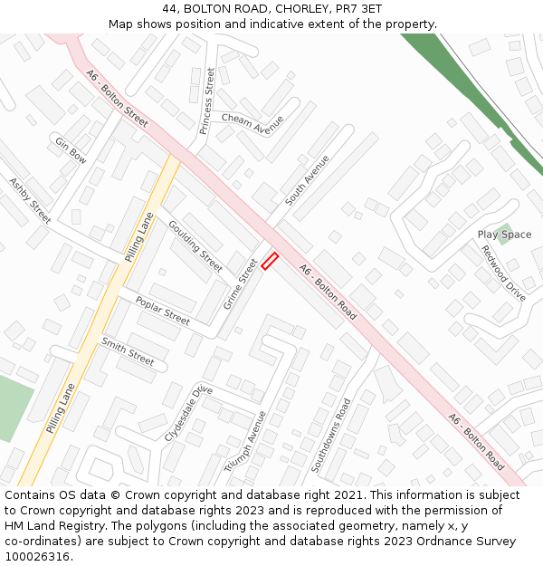 44, BOLTON ROAD, CHORLEY, PR7 3ET: Location map and indicative extent of plot