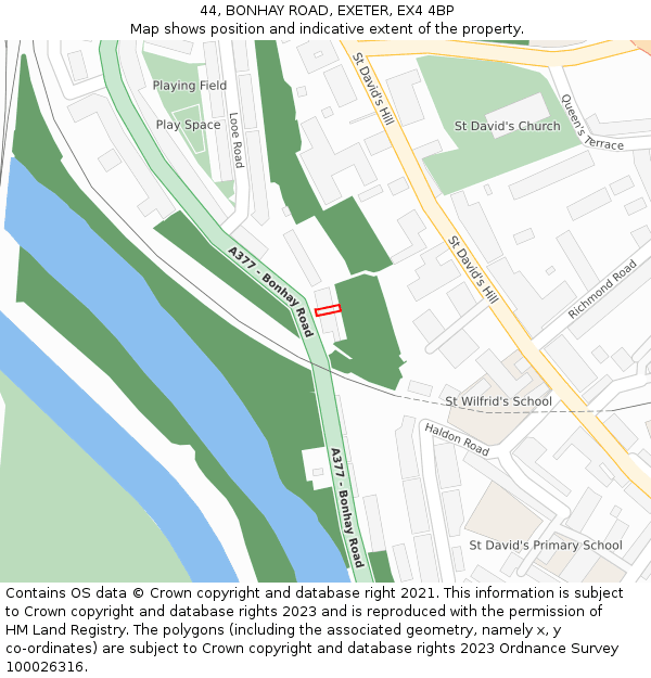 44, BONHAY ROAD, EXETER, EX4 4BP: Location map and indicative extent of plot