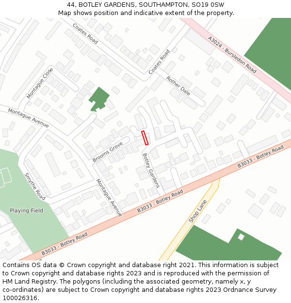 44, BOTLEY GARDENS, SOUTHAMPTON, SO19 0SW: Location map and indicative extent of plot