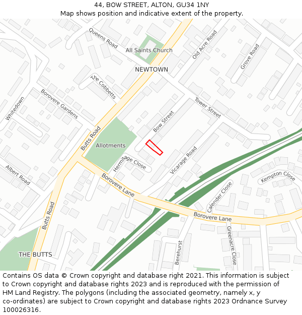 44, BOW STREET, ALTON, GU34 1NY: Location map and indicative extent of plot