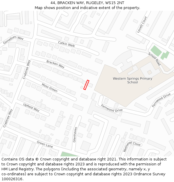 44, BRACKEN WAY, RUGELEY, WS15 2NT: Location map and indicative extent of plot