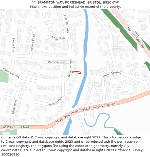 44, BRAMPTON WAY, PORTISHEAD, BRISTOL, BS20 6YW: Location map and indicative extent of plot
