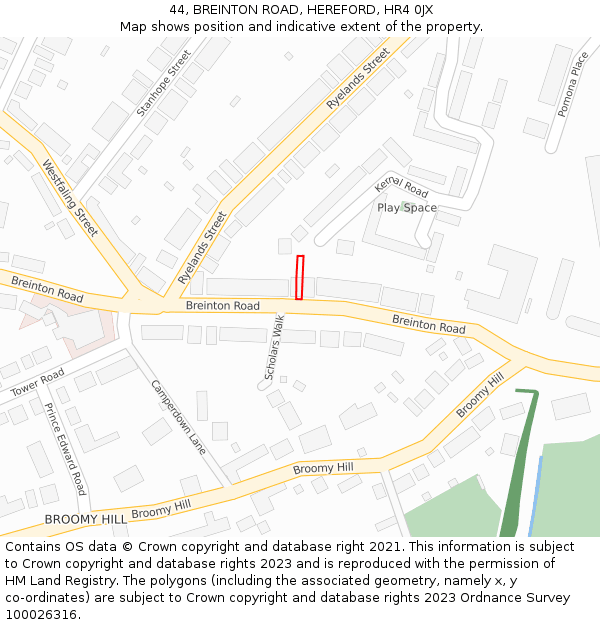44, BREINTON ROAD, HEREFORD, HR4 0JX: Location map and indicative extent of plot