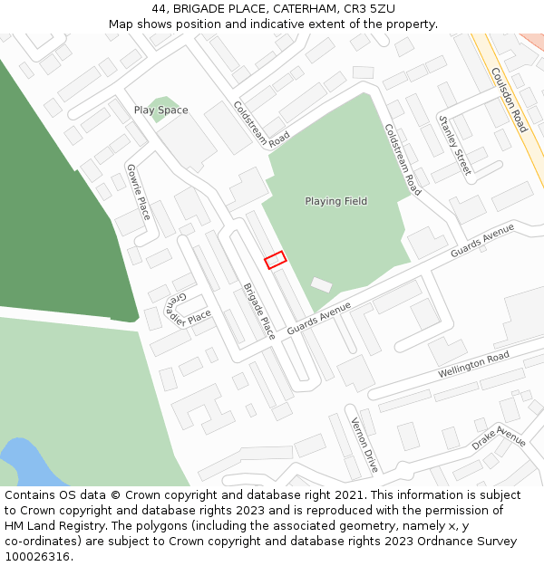 44, BRIGADE PLACE, CATERHAM, CR3 5ZU: Location map and indicative extent of plot