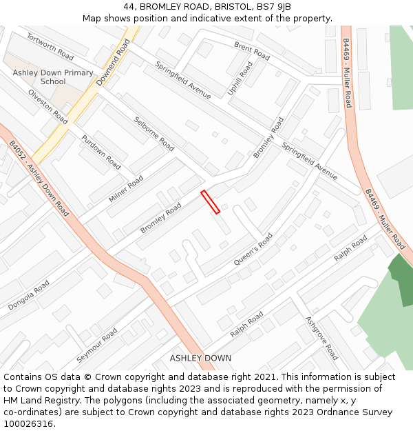44, BROMLEY ROAD, BRISTOL, BS7 9JB: Location map and indicative extent of plot