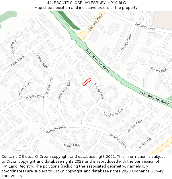 44, BRONTE CLOSE, AYLESBURY, HP19 8LG: Location map and indicative extent of plot