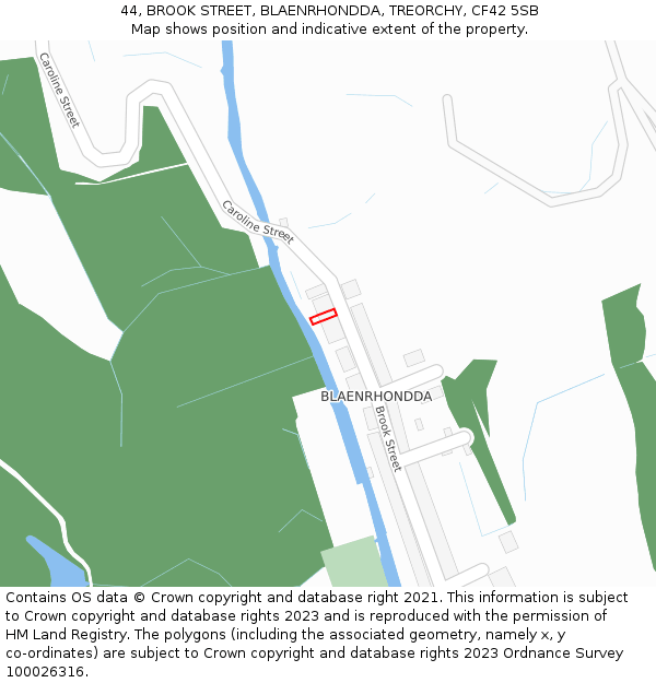 44, BROOK STREET, BLAENRHONDDA, TREORCHY, CF42 5SB: Location map and indicative extent of plot