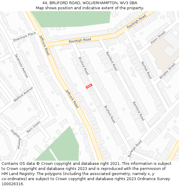 44, BRUFORD ROAD, WOLVERHAMPTON, WV3 0BA: Location map and indicative extent of plot